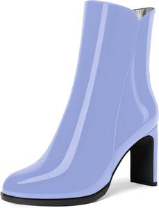 Женские ботильоны MERRORI с молнией, повседневные с круглым носком, лакированные, на высоком толстом каблуке 3,3 дюйма, Lavender