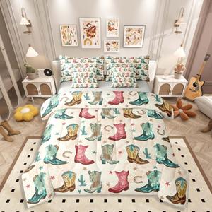 Erosebridal Комплект постельного белья Cowboys Boots в стиле вестерн с кактусами и подковами, бежевый, винтажный деревенский дизайн, Beige Pink