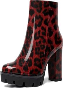 Женские вечерние ботильоны WAYDERNS с лакированной кожей, на платформе, с круглым носком, на повседневном каблуке-блоке, высотой до щиколотки, каблук 4,7 дюйма