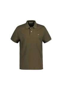 Рубашка-поло мужская - REGULAR SHIELD, короткие рукава, планка на пуговицах, пике, вышивка GANT, зеленый