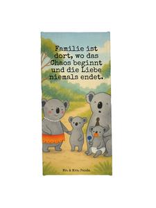 Mr. & Mrs. Panda Банное полотенце с изображением семейства коал и надписью, выполненное в пастельно-желтых тонах