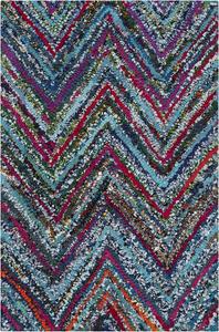 Ковер SAFAVIEH, 61 x 92 см, Nantucket Collection, Blue & Multi, ручной работы, современный абстрактный шеврон, хлопковый, идеально для помещений с высокой проходимостью: прихожая, гостиная, спальня (NAN141C)