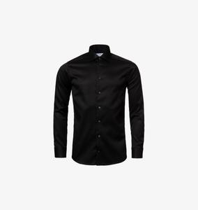 Рубашка из хлопчатобумажной саржи с вырезом-воротником и одинарными манжетами. Eton, черный