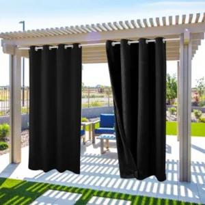 Набор из 2 уличных штор Topchances, водонепроницаемых, ветрозащитных с люверсами (сверху и снизу), затемняющей ширмы для крыльца, беседки, патио, тисненый узор, 132 x 238 см, черный