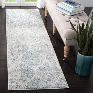 Ковер-дорожка SAFAVIEH, 69 x 244 см, Madison Collection, Cream & Turquoise, Glam Ogee Trellis Distressed Design, Non-Shedding & Easy Care, идеален для помещений с высокой проходимостью в гостиной, спальне (MAD604E)