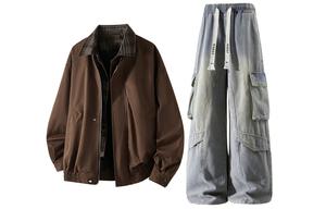 Повседневная спортивная одежда Unisex с лацканом Lapel Moderate X1617, коричневый top+желтый mud pants