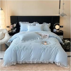 YIZUFU Комплект постельного белья Принцесса стиль корейский розовый хлопок флис кружево воланы цветы вышивка