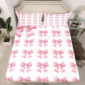 Erosebridal Комплект постельного белья Kawaii Princess с розовыми бантами в акварельном стиле, Watercolor Pink