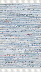 Ковер SAFAVIEH, 61 x 92 см, Rag Rug Collection, Light Blue & Multi, ручной работы, бохо полоска, хлопок, идеально для помещений с высокой проходимостью: прихожая, гостиная, спальня (RAR125A)