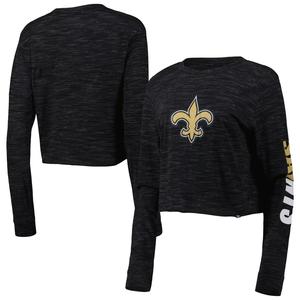 Женская черная укороченная футболка с длинными рукавами New Era New Orleans Saints New Era