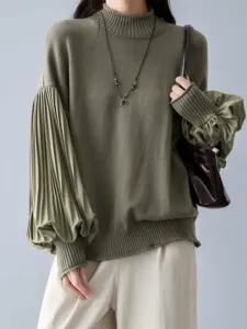 Вязаный топ с плиссированными рукавами для женщин Doux Belle, цвет Khaki