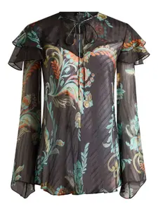 Блузка с оборками и цветочным принтом ETRO, черный
