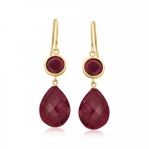 Серьги-подвески Ross-Simons с рубинами из 14-каратного желтого золота Ross-Simons, красный
