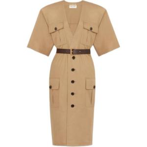 Платье с короткими рукавами женское темно-бежевое Saint Laurent
