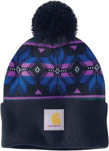 Carhartt Women's 106647 Вязаная шапка с жаккардовым узором и помпоном, Navy