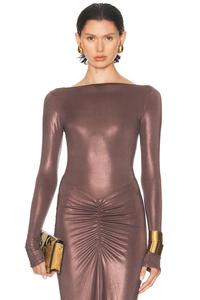 Облегающий боди с лодочкой из джерси с покрытием Lapointe, Mocha