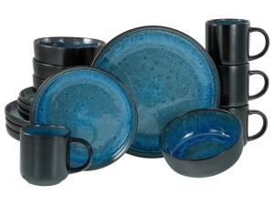 КОМПЛЕКСНЫЙ НАБОР: Черный, светло-голубой, бежевый Nordic Fjord, 16 предметов, на 4 персоны Creatable, черный/светло-голубой