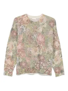 Свитер с круглым вырезом и цветочным принтом LIU JO, зеленый