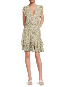 Мини-платье из вискозы с цветочным принтом и оборками DKNY, цвет Dusty Floral Multi