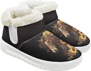 Женские зимние ботинки JoyLamoria с узором животных, пушистые, на платформе, модные для улицы, Horse Sunflower