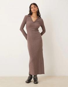 Платье-рубашка миди ASOS DESIGN коричневого цвета с текстурированной отделкой