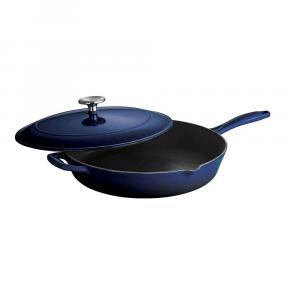 Эмалированный чугун Tramontina 10 на сковороде под крышкой, цвет Cobalt