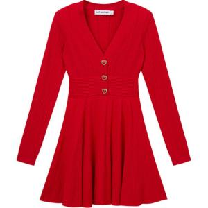 Платье мини с ажурной вязкой Self-portrait, Истинно красное