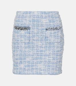 Мини-юбка из твида в клетку с декоративным узором Self-Portrait, синий