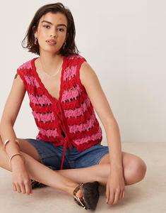 Жилет с открытой строчкой, полосатый, с завязкой спереди, разноцветный Asos Design, розовый