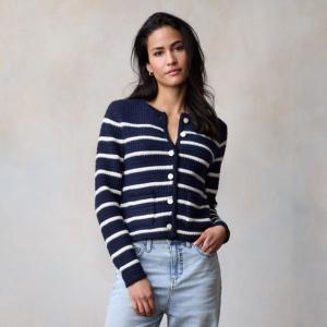 Женский кардиган с круглым вырезом и текстурированной вязкой Lc Lauren Conrad, цвет navy basque stripe