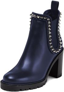 Женские ботильоны с заклепками, с круглым носком, на среднем толстом каблуке, на каждый день и для вечеринки, челси, размеры 4-16 US Wansseny, Deep Blue