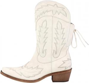 Женские ковбойские сапоги с средней шириной голенища, регулируемые ботильоны MissHeel, White