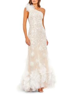 Кружевное платье-русалка на одно плечо Mac Duggal, слоновая кость