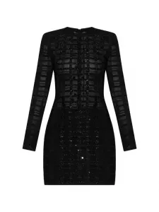 Платье в клетку с бусинами Balmain, черный