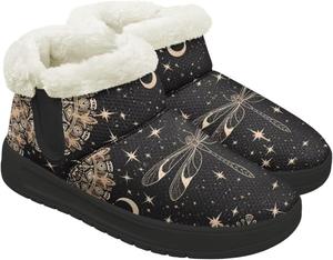 Женские зимние ботильоны без застежки для снега, легкие, теплые, с меховой подкладкой, противоскользящие, короткие уличные ботинки, размеры 4.5-12 Chririnla, Galaxy Dragonfly