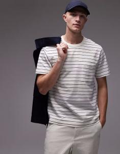 Футболка ARKET с коротким рукавом и карманом в белую и синюю полоску