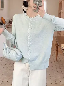 Женский вязаный топ с отделкой из пуговиц, напоминающих жемчуг Doux Belle, цвет Light Blue