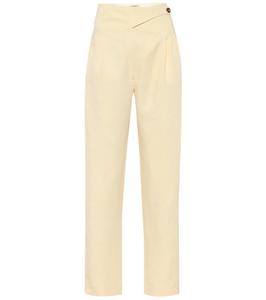 Брюки с высокой талией из льна и шелка на баске Blazé Milano, Butter