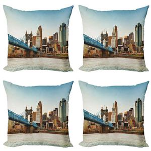 ABAKUHAUS Cincinnati Набор чехлов для подушек (4 предмета), Citylife Panorama Real, современная двусторонняя цифровая печать, 40 см x 40 см, разноцветные