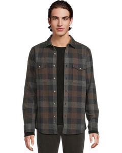 Мужская рубашка Johnston & Murphy Brushed Button-Front Knit, Navy/Brown Large Plaid