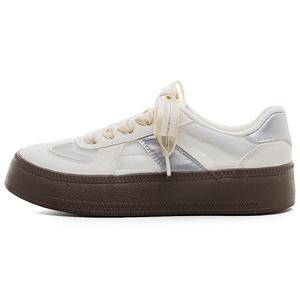 Кеды, скейтборд обувь женская низкая бежевый/серебристый Warrior