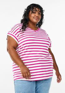 Футболка Zizzi GESTREIFTES MIT V-AUSSCHNITT, Bright White R. Rose/Light Red