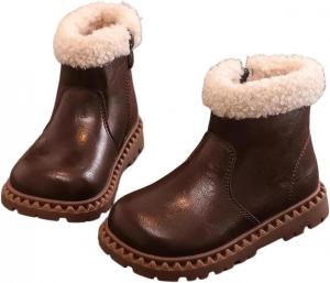 Девочкам ботильоны на низком каблуке с боковой молнией, зимние повседневные с коротким верхом, с искусственным мехом, теплые модные ботинки из искусственной кожи Generic, Brown