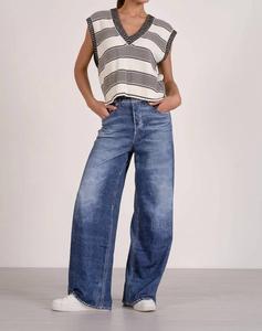 ELAN Свитер без рукавов цвета сланца в серо-бежевую полоску