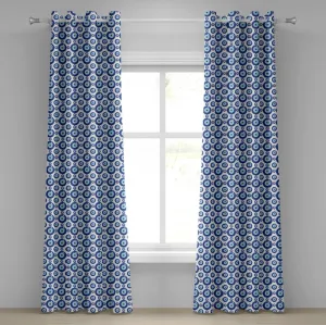 Штора ABAKUHAUS с люверсами от сглаза, симметричный узор, суеверные турецкие символы, декоративные двухпанельные шторы, 280 см x 225 см, цвет: синий, светло-голубой, белый