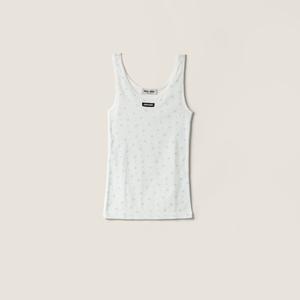 Майка из рубчатого трикотажа MIU MIU, белый/светло-голубой