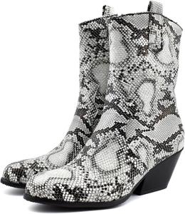 Женские ботильоны на клиновидных каблуках Bellirala с острым носком, средним массивным каблуком, ботинки в стиле рыцарских с молнией, короткие ботинки, Snake White