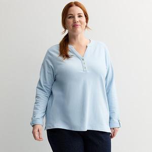Футболка с длинным рукавом и разрезом на горловине Plus size Croft & Barrow, Mystic Creek