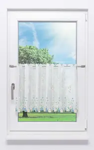 Штора для кафе "Цветочное счастье" (Ш x В) 150 см * 45 см, синяя/многоцветная Lysel