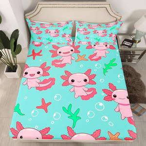 Erosebridal Комплект постельного белья Kids Axolotl с милым принтом саламандры и морских животных, Pink